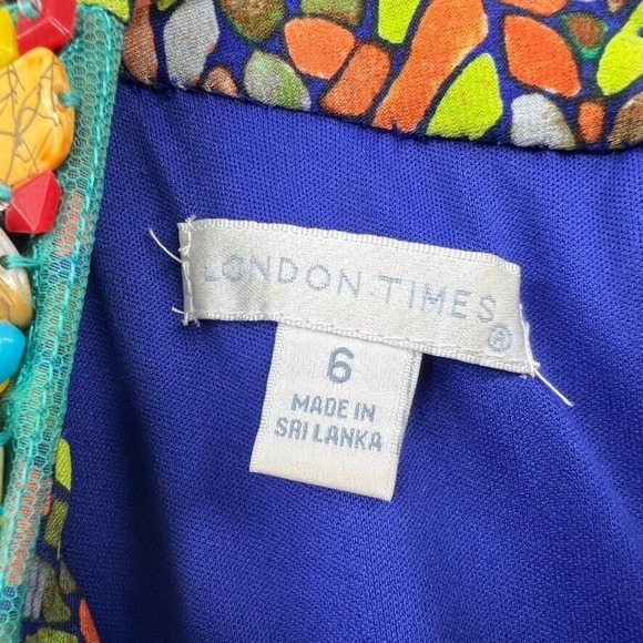 London Times Womens 6 Multicolor Stone Embellished Sleeveless Dress - Picture 4 of 7